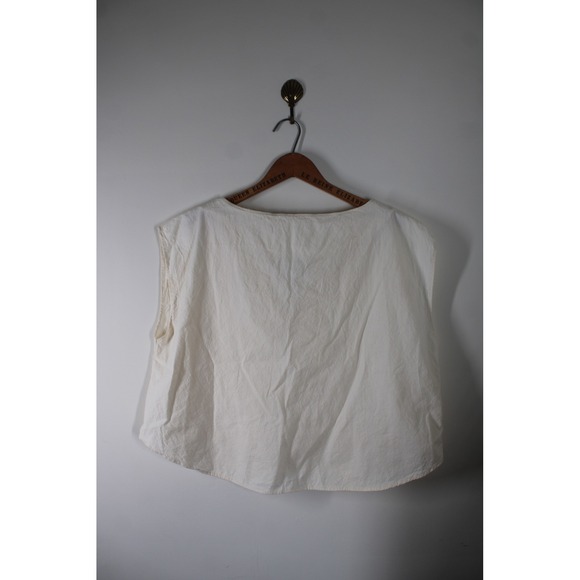 Wol Hide M Natural Sleeveless Organic Cotton Split Neck Button Boxy Tank Top - Picture 3 of 7